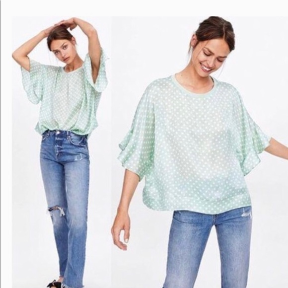 Zara polka dot top in mint green - Picture 2 of 4